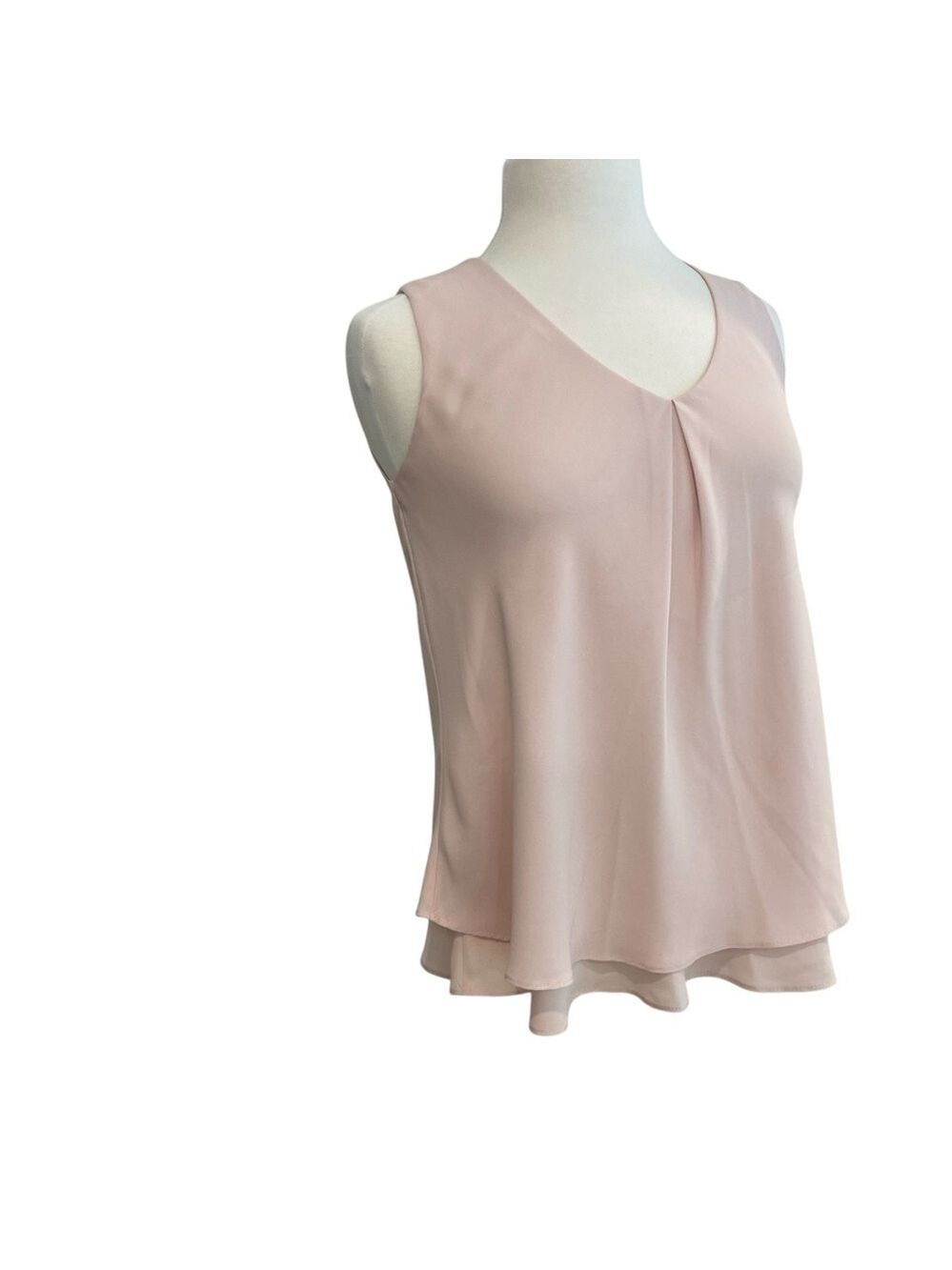 Frank Lyman Designer flowy chiffon top powder pink sleeveless V neckline size 2 - Picture 3 of 14